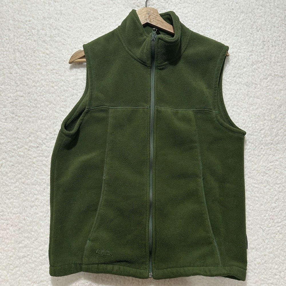 Cabela's Polartec Fleece Vest Full Zip Green Outdoor Sleeveless Pockets Sz S REG